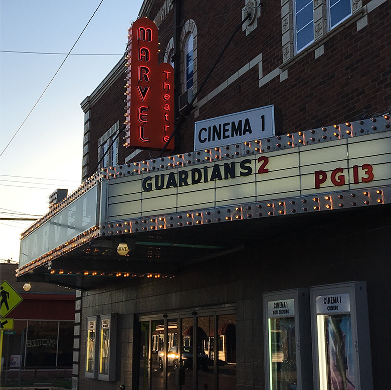 This is the street view of the Marvel Theatre, Carlinville, IL